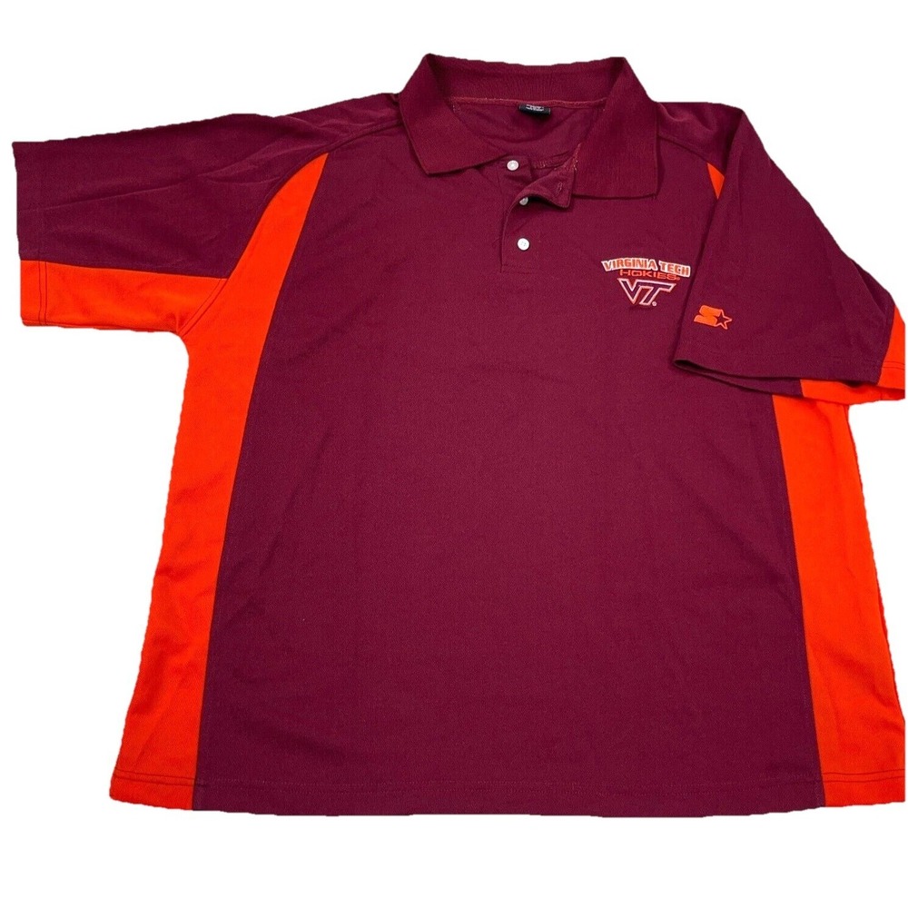 Virginia Tech Hokies Polo Shirt Men XL Maroon Orange Starter Performance VTG Y2K